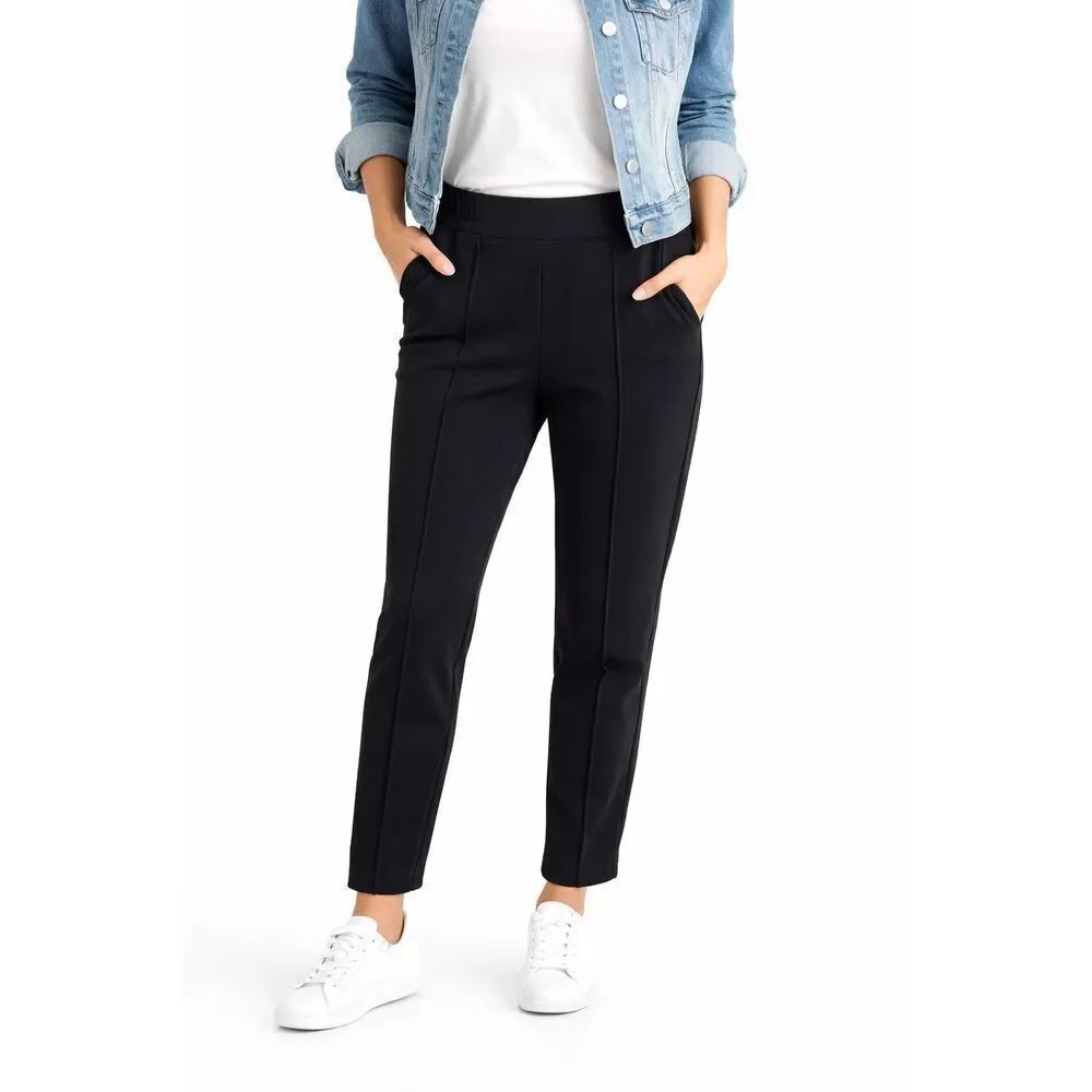 Mondetta Women Black High Rise Pintuck Tapered Pants Small Ankle Length